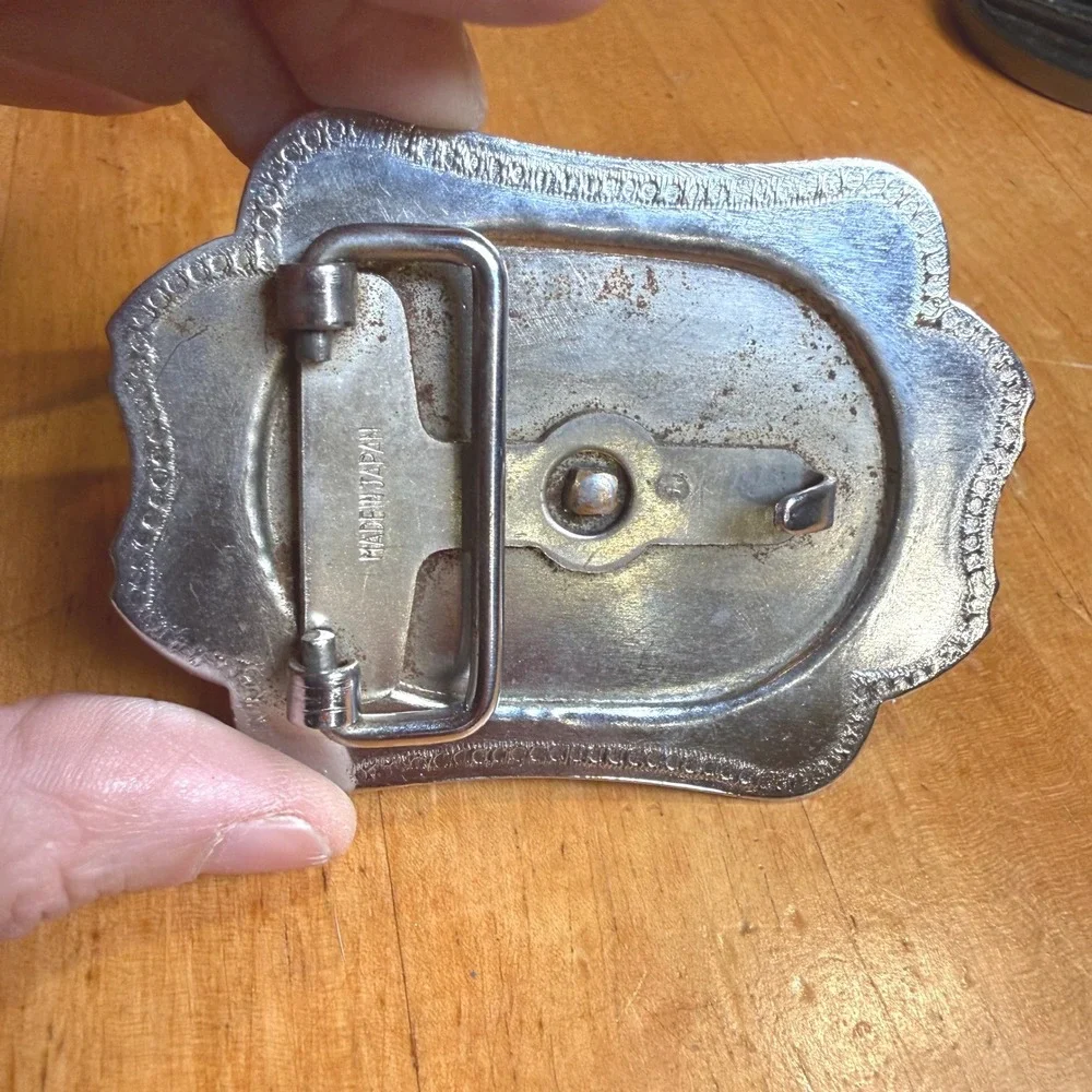 Vintage Horse Head Horseshoe‎ Belt Buckle Two Tone Silver Gold Made in Japan